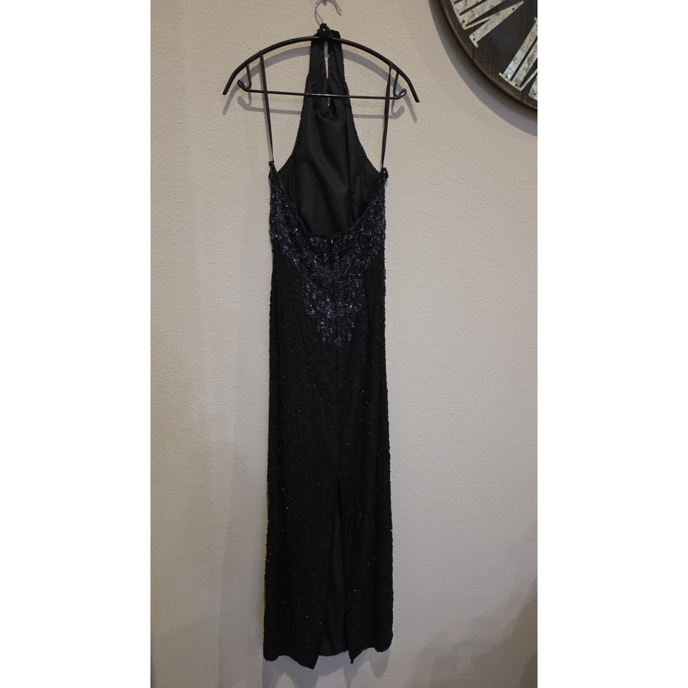 Vintage Laurence Kazar Beaded Halter Maxi Silk Sequin Evening Gown Clean Girl M - Picture 7 of 11